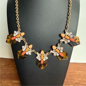 J Crew Tortoise Shell & Orange Coral Colored Statement Necklace